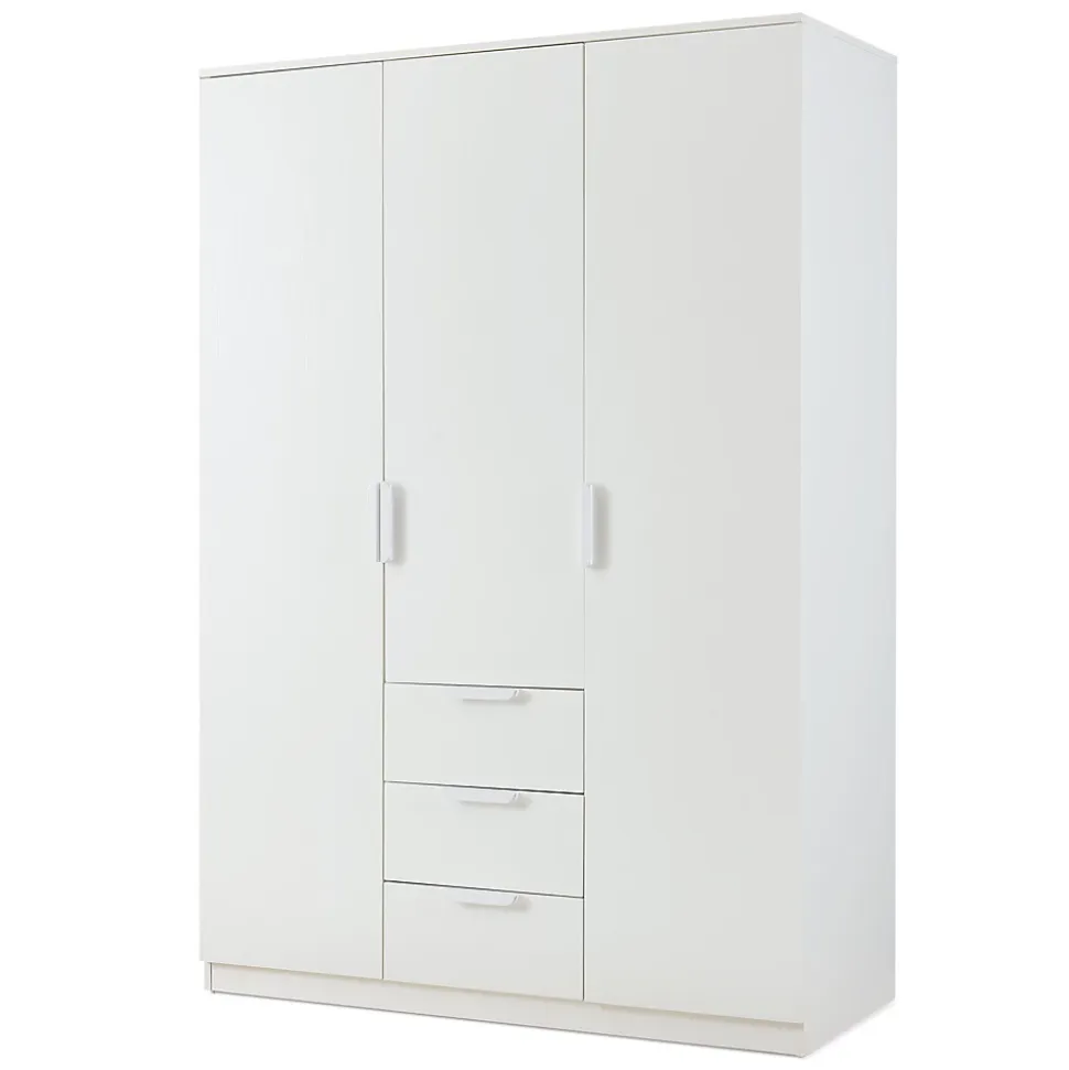 Armoire de chambre Eiselfing avec 4 étagères et 3 tiroirs 176 x 120 x 52 cm blanc en.casa