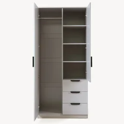 Armoire de chambre Eiselfing avec 4 étagères et 3 tiroirs 176 x 80 x 52 cm gris en.casa