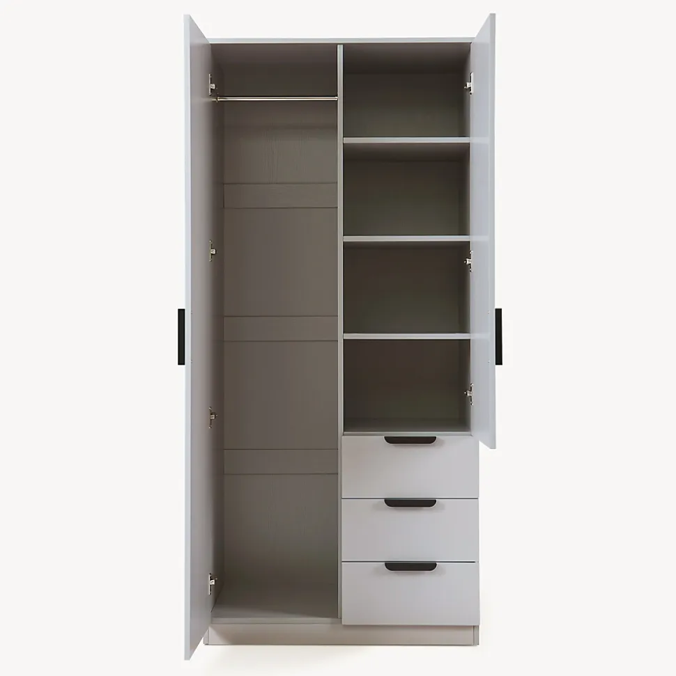 Armoire de chambre Eiselfing avec 4 étagères et 3 tiroirs 176 x 80 x 52 cm gris en.casa