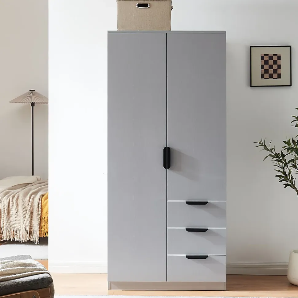 Armoire de chambre Eiselfing avec 4 étagères et 3 tiroirs 176 x 80 x 52 cm gris en.casa