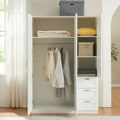 Armoire de chambre Finning 4 étagères 3 tiroirs MDF 176 x 120 x 52 cm blanc en.casa