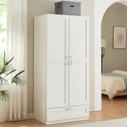 Armoire de chambre Finning 4 étagères 1 tiroir MDF 176 x 80 x 52 cm blanc en.casa