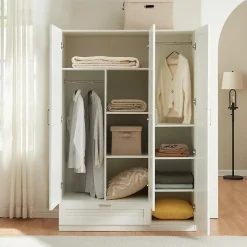 Armoire de chambre Finning 7 étagères 1 tiroirs MDF 176 x 120 x 52 cm blanc en.casa