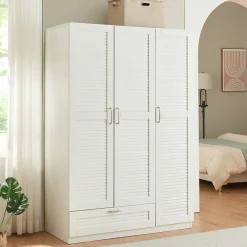 Armoire de chambre Finning 7 étagères 1 tiroirs MDF 176 x 120 x 52 cm blanc en.casa