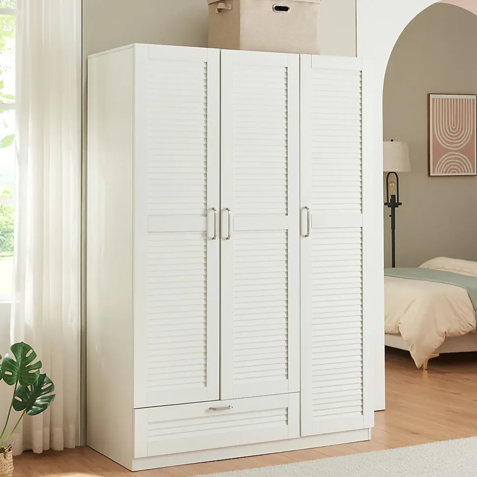 Armoire de chambre Finning 7 étagères 1 tiroirs MDF 176 x 120 x 52 cm blanc en.casa