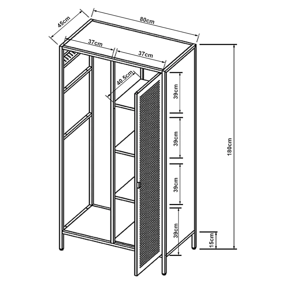 Armoire de chambre Puumala avec 4 étagères acier 180 x 80 x 45 cm blanc en.casa