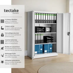 Armoire de classement en métal 3 étagères réglables en hauteur gris