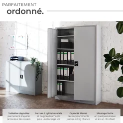 Armoire de classement en métal 3 étagères réglables en hauteur gris