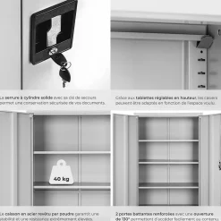 Armoire de classement en métal 3 étagères réglables en hauteur gris