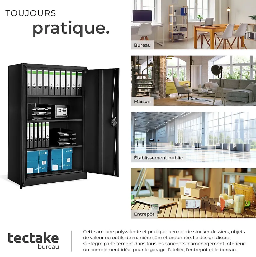 Armoire de classement en métal 3 étagères réglables en hauteur noir