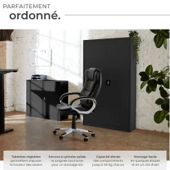 Armoire de classement en métal 3 étagères réglables en hauteur noir
