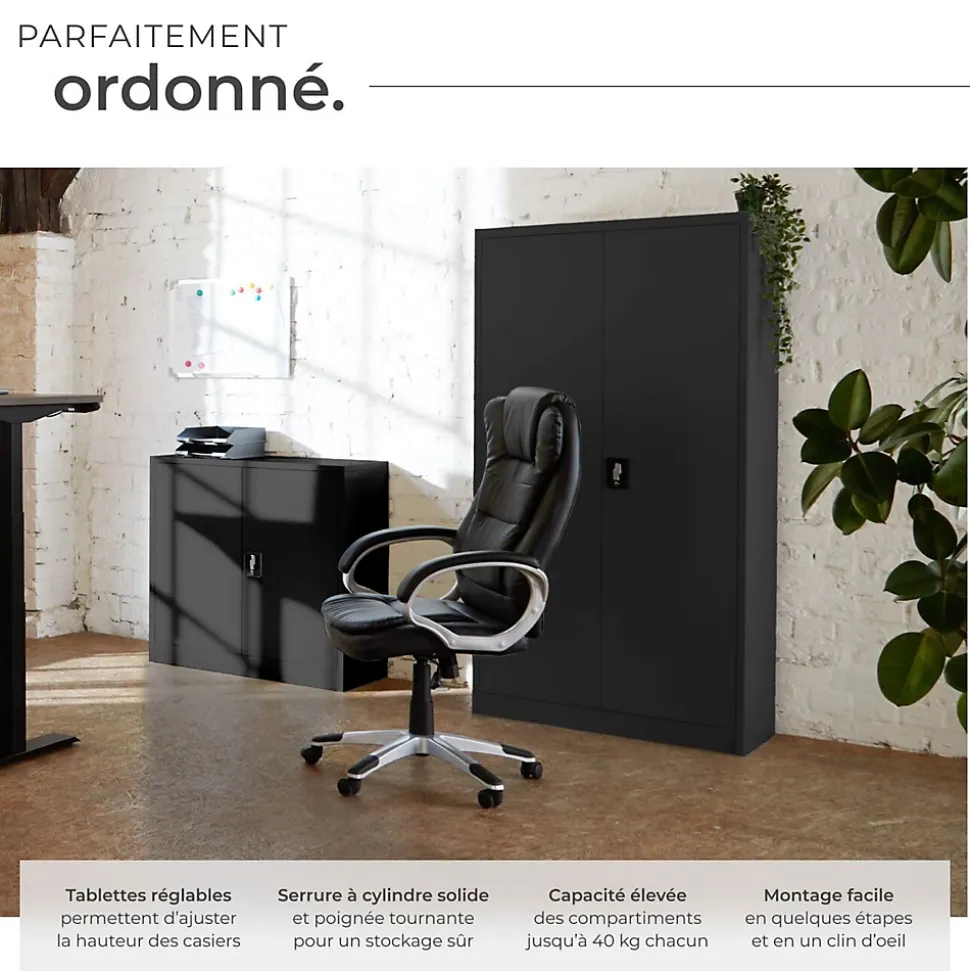 Armoire de classement en métal 3 étagères réglables en hauteur noir