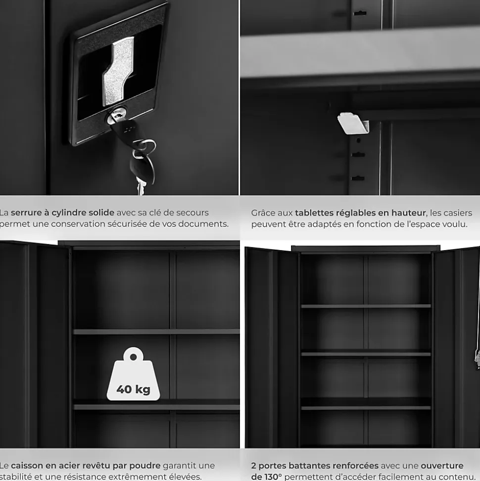Armoire de classement en métal 3 étagères réglables en hauteur noir