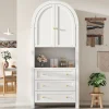 Armoire de Rangement - Buffet Haut 3 Tiroirs et 2 Portes, Étagère Ouverte, pour Cuisine et Salon, Blanc