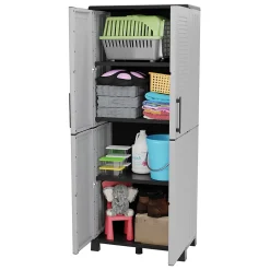 Armoire de rangement 2 portes 4 Etagères Grise 68 x 37 x H169 cm 4 pieds INTEC