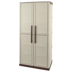 Armoire de rangement 2 portes 3 Etagères Beige 70 x 39 x 165cm Meuble de Garage Atelier Buanderie ARTPLAST