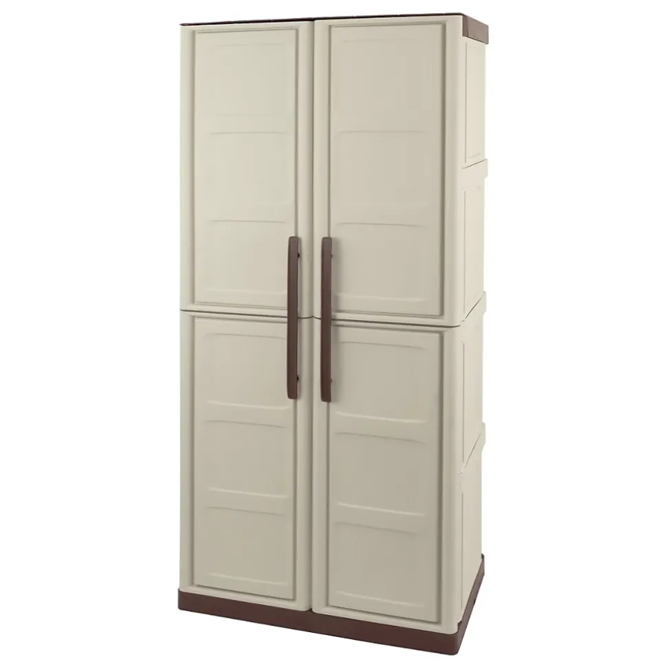 Armoire de rangement 2 portes 3 Etagères Beige 70 x 39 x 165cm Meuble de Garage Atelier Buanderie ARTPLAST