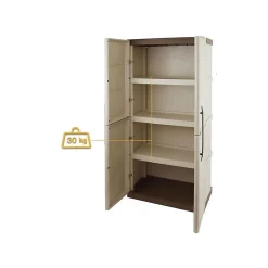 Armoire de rangement 2 portes 3 Etagères Beige 70 x 39 x 165cm Meuble de Garage Atelier Buanderie ARTPLAST