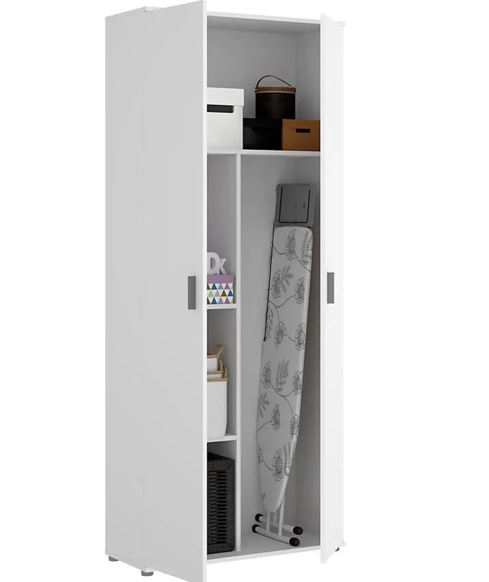 Armoire de rangement 2 portes coloris blanc - Longueur 78 x Profondeur 35 x Hauteur 190 cm