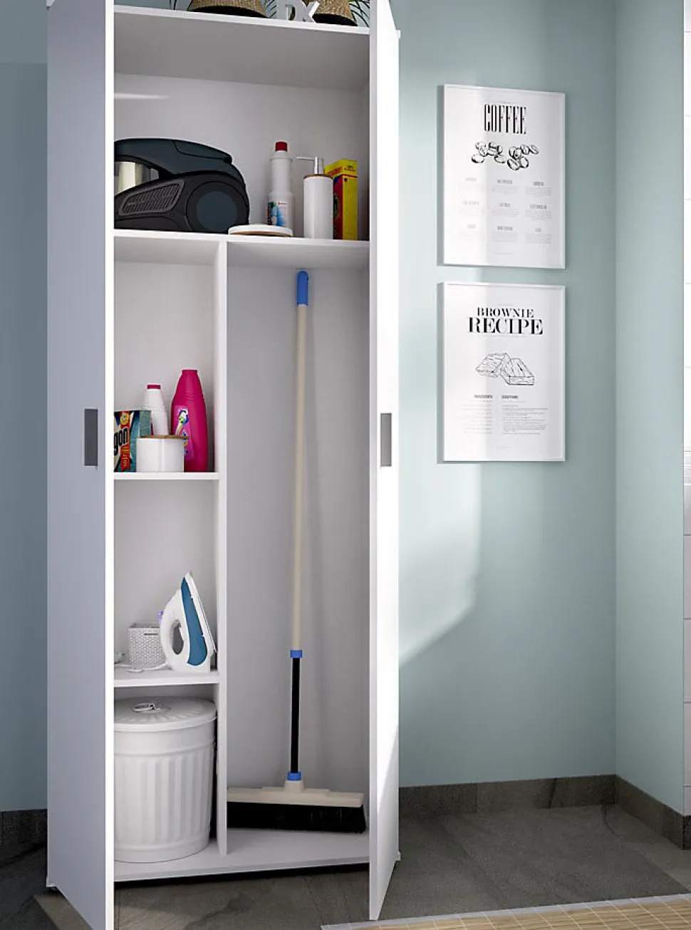 Armoire de rangement 2 portes coloris blanc - Longueur 78 x Profondeur 35 x Hauteur 190 cm