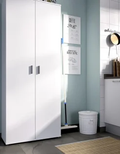 Armoire de rangement 2 portes coloris blanc - Longueur 78 x Profondeur 35 x Hauteur 190 cm