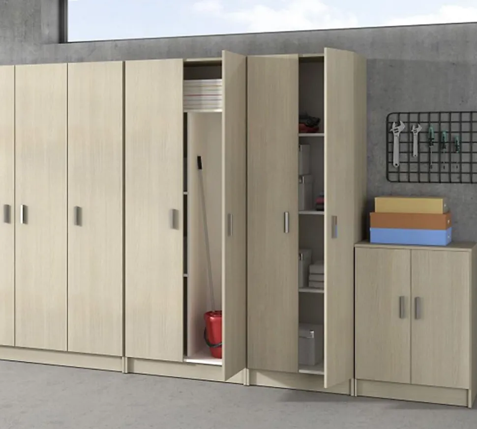 Armoire de rangement 2 portes en mélamine coloris chêne - Dim : H180 x L58.5 x P37 cm