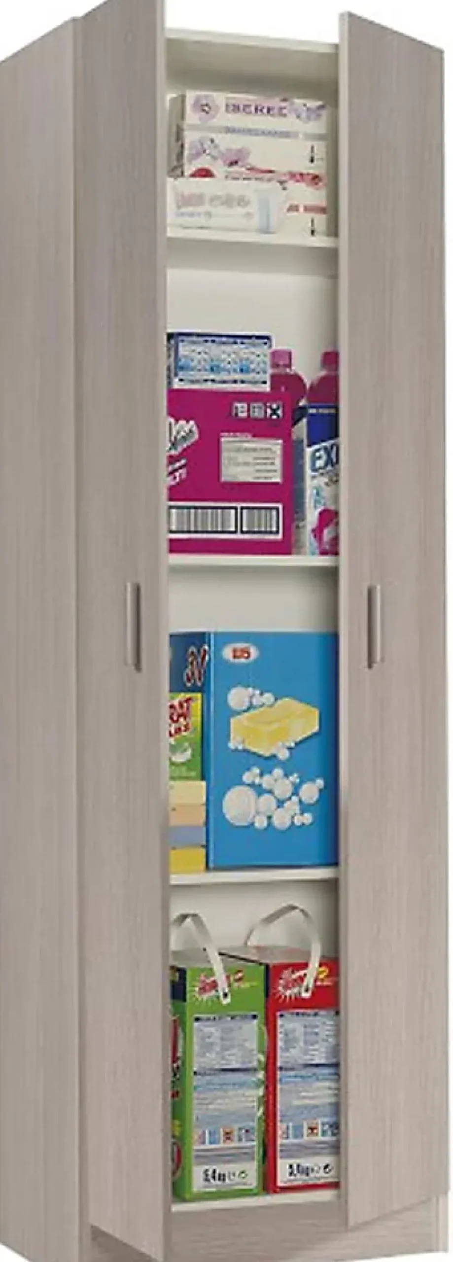 Armoire de rangement 2 portes en mélamine coloris chêne - Dim : H180 x L58.5 x P37 cm