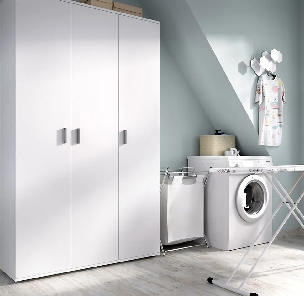 Armoire de rangement 3 portes coloris blanc - Longueur 116 x Profondeur 35 x Hauteur 190 cm