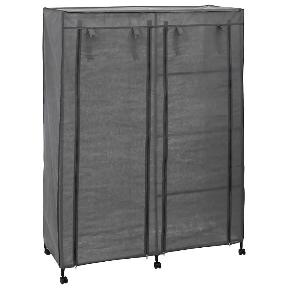 Armoire de rangement 4 étagères et 1 penderie gris en tissu