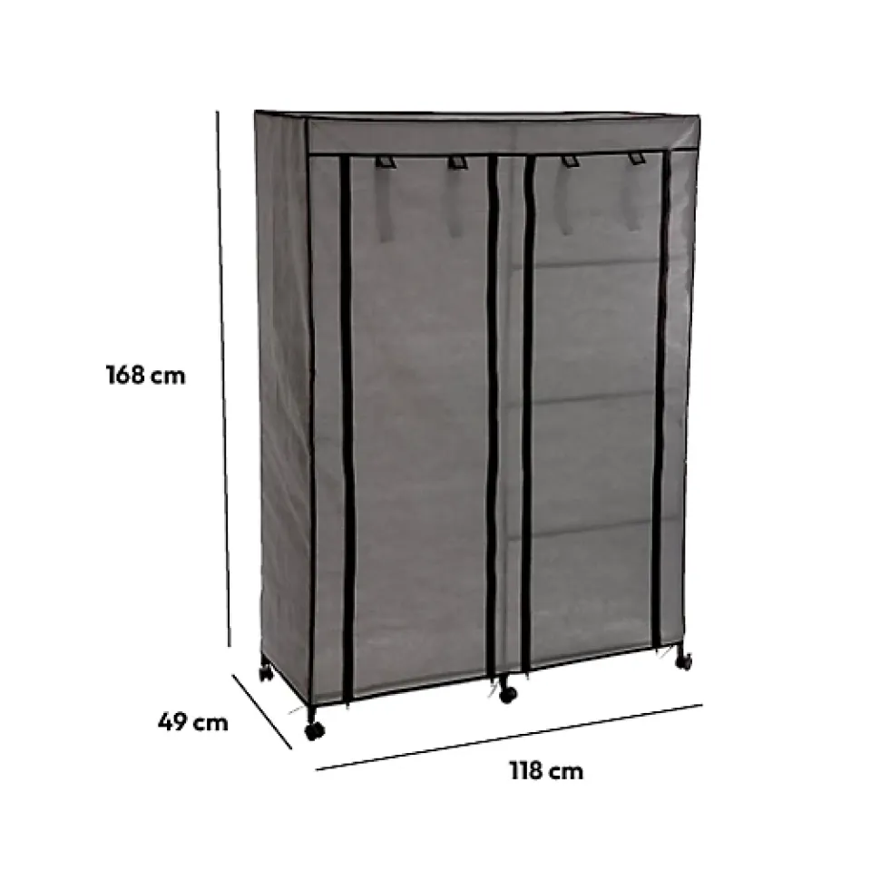 Armoire de rangement 4 étagères et 1 penderie gris en tissu