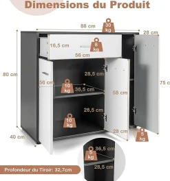 Armoire de Rangement Casier Meuble de Rangement avec 3 Portes et Tiroir pour Salon