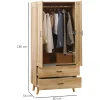 Armoire de rangement design scandinave - armoire de chambre - placard 2 portes avec penderie - 2 tiroirs - aspect chêne clair