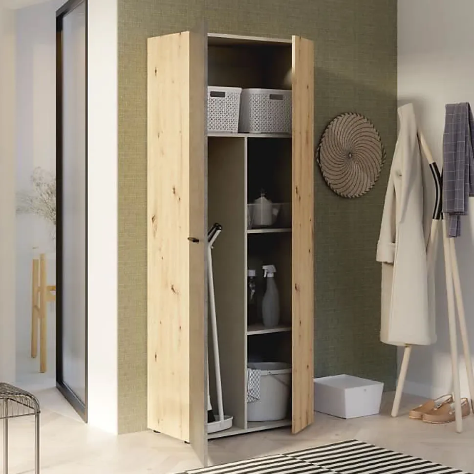 Armoire de rangement FORTE 2 portes Béton gris foncé Chêne 68,7x36,5x181,1 cm