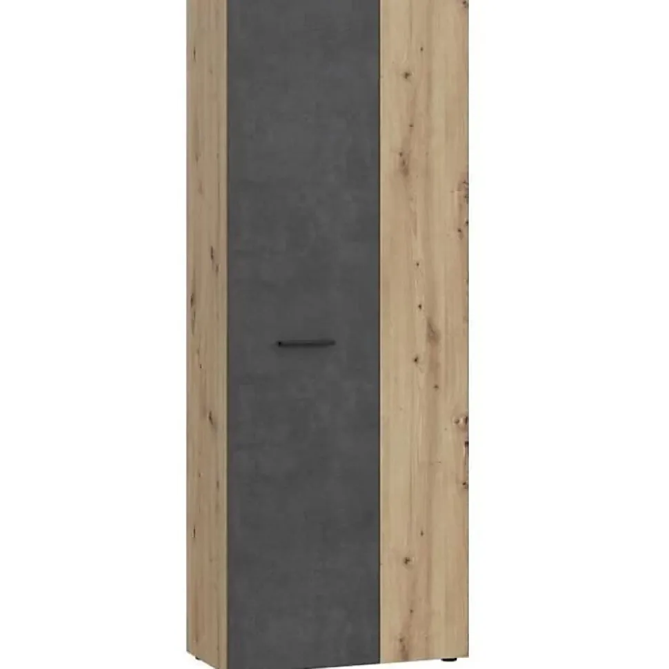 Armoire de rangement FORTE 2 portes Béton gris foncé Chêne 68,7x36,5x181,1 cm