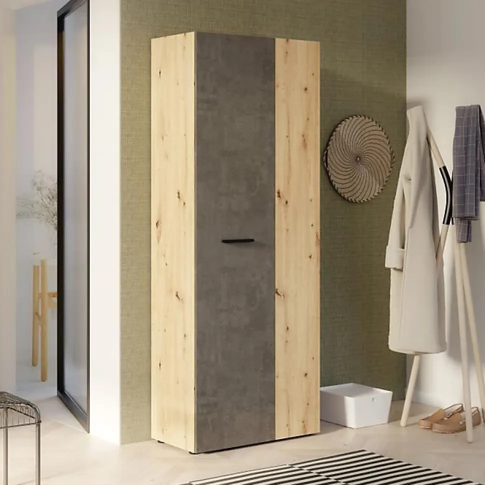Armoire de rangement FORTE 2 portes Béton gris foncé Chêne 68,7x36,5x181,1 cm