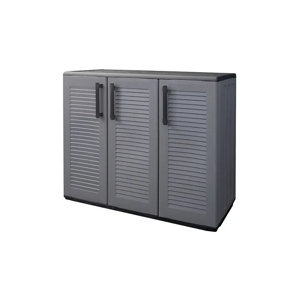 Armoire de Rangement Garage Atelier - Armoire basse 3 portes et 1 étagère Réglable Polypropylène 102x37h84 cm Charge 20 kg