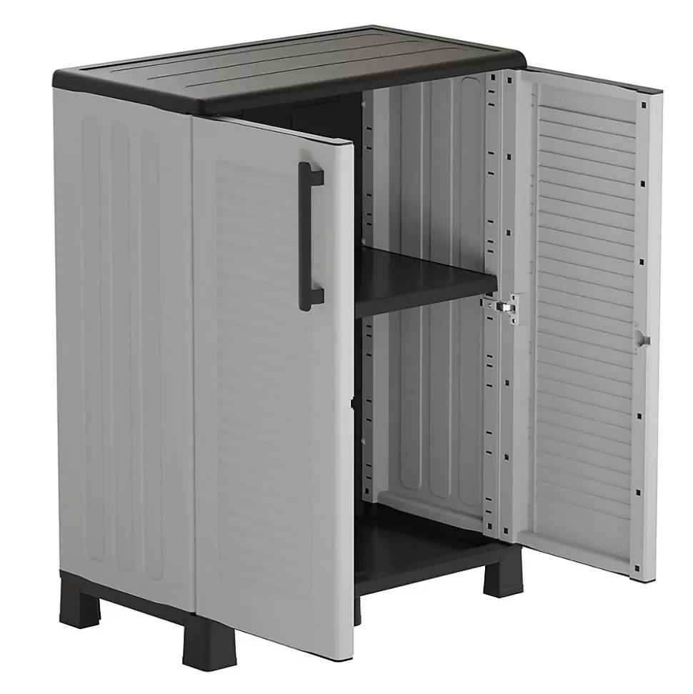 Armoire de rangement Gris 68 x 37 x 90cm Meuble de rangement Intérieur Exterieur 2 portes 2 Etagères Charnière acier INTEC
