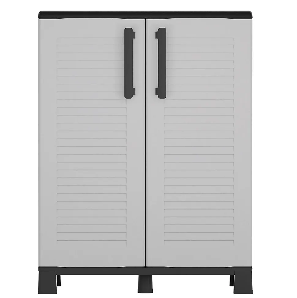 Armoire de rangement Gris 68 x 37 x 90cm Meuble de rangement Intérieur Exterieur 2 portes 2 Etagères Charnière acier INTEC