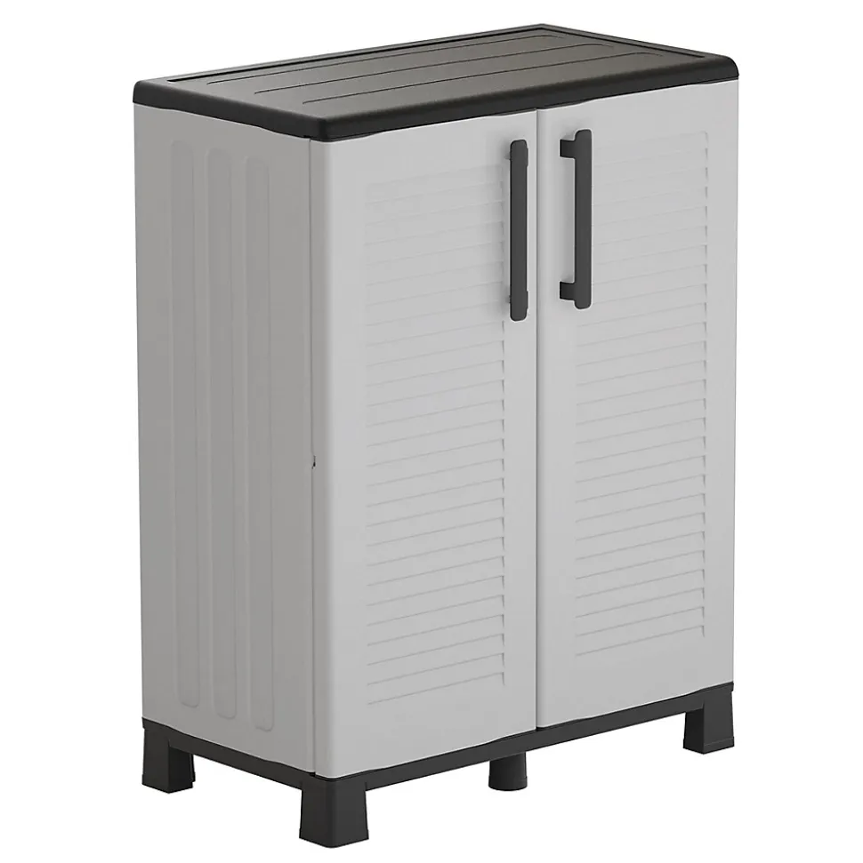 Armoire de rangement Gris 68 x 37 x 90cm Meuble de rangement Intérieur Exterieur 2 portes 2 Etagères Charnière acier INTEC