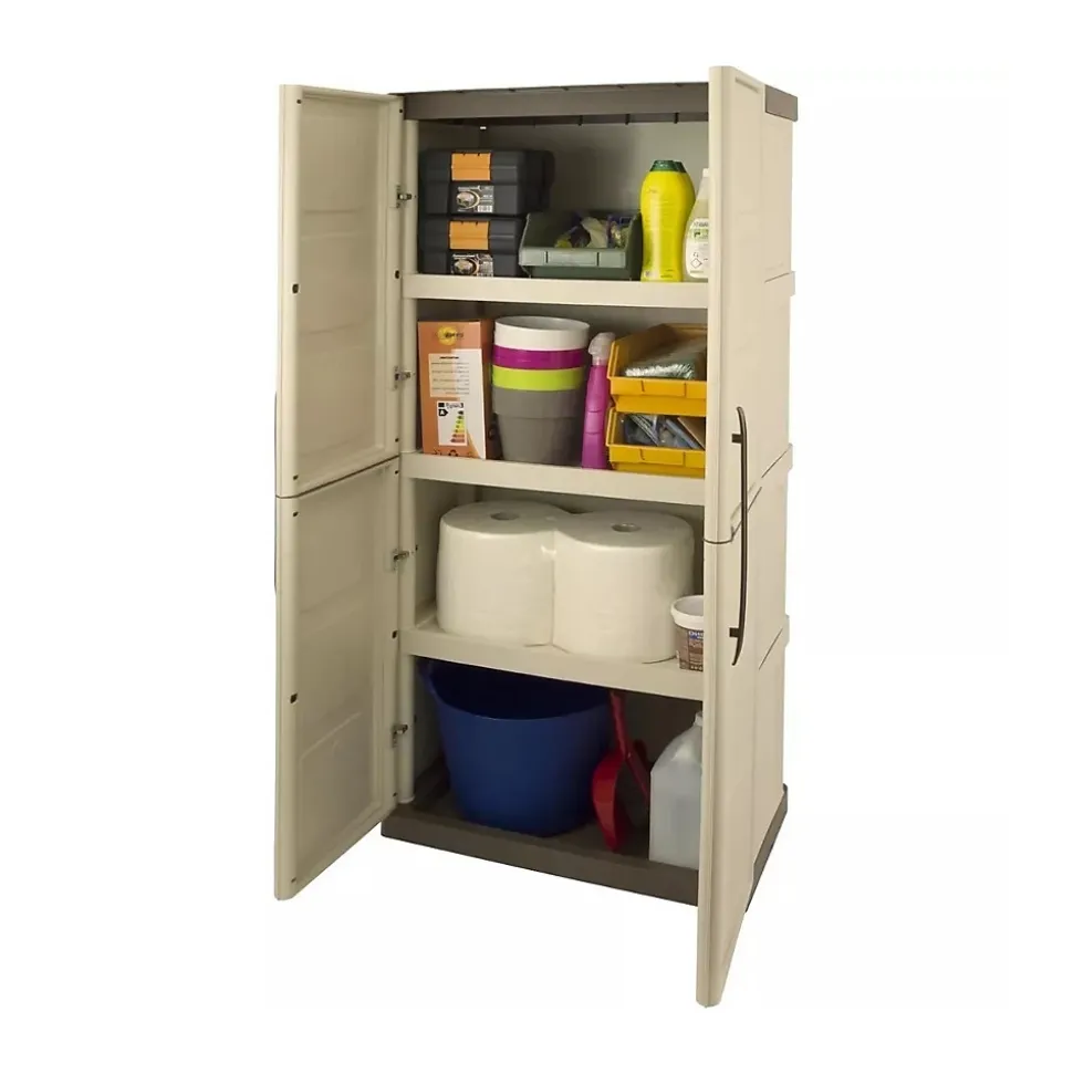 Armoire de rangement haute 2 portes 3 étagères - 70 x 39 x 165 cm - Armoire Intérieur/Exterieur Résistante INTEC