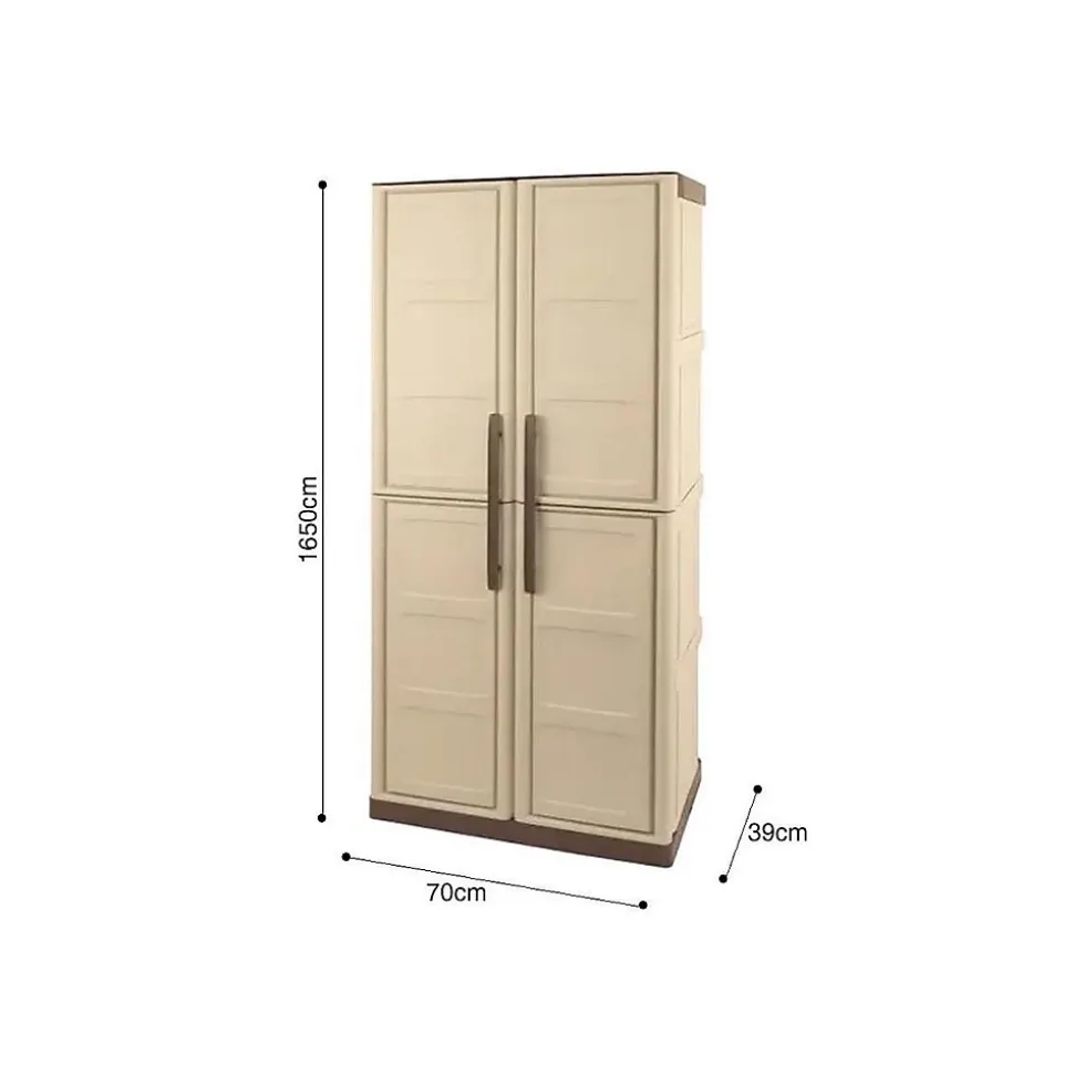 Armoire de rangement haute 2 portes 3 étagères - 70 x 39 x 165 cm - Armoire Intérieur/Exterieur Résistante INTEC