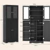 Armoire de Rangement Haute, avec Placard à Portes en Verre Trempé, étagères de Porte de Dispositif Anti-basculement, Noir