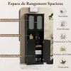 Armoire de Rangement Haute,avec Portes en Verre, Etagères,2/3 Compartiments Ouverts,pour Salle de Bain,Cuisine (60x30x164cm,Noir)