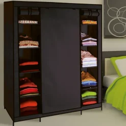 Armoire de rangement penderie pliable vêtements en tissu noir dressing XXL