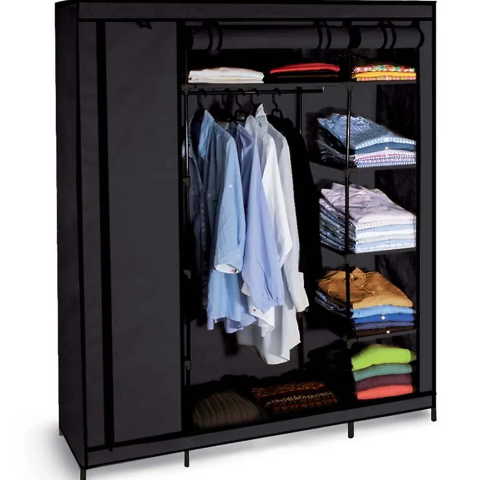Armoire de rangement penderie pliable vêtements en tissu noir dressing XXL
