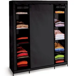 Armoire de rangement penderie pliable vêtements en tissu noir dressing XXL