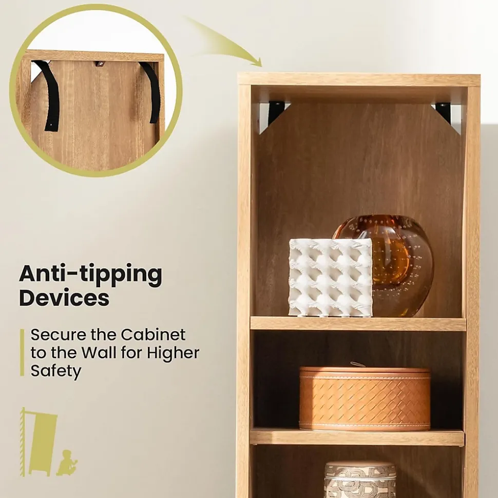 Armoire de Rangement scandinave Porte en Rotin et étagère Réglable Bibliothèque sur Pieds Autoportante Naturel