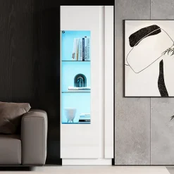Armoire de rangement 60x40x180cm,blanc,vitrine avec porte acrylique,éclairage LED,3 étagères en verre