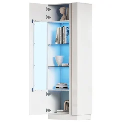 Armoire de rangement 60x40x180cm,blanc,vitrine avec porte acrylique,éclairage LED,3 étagères en verre
