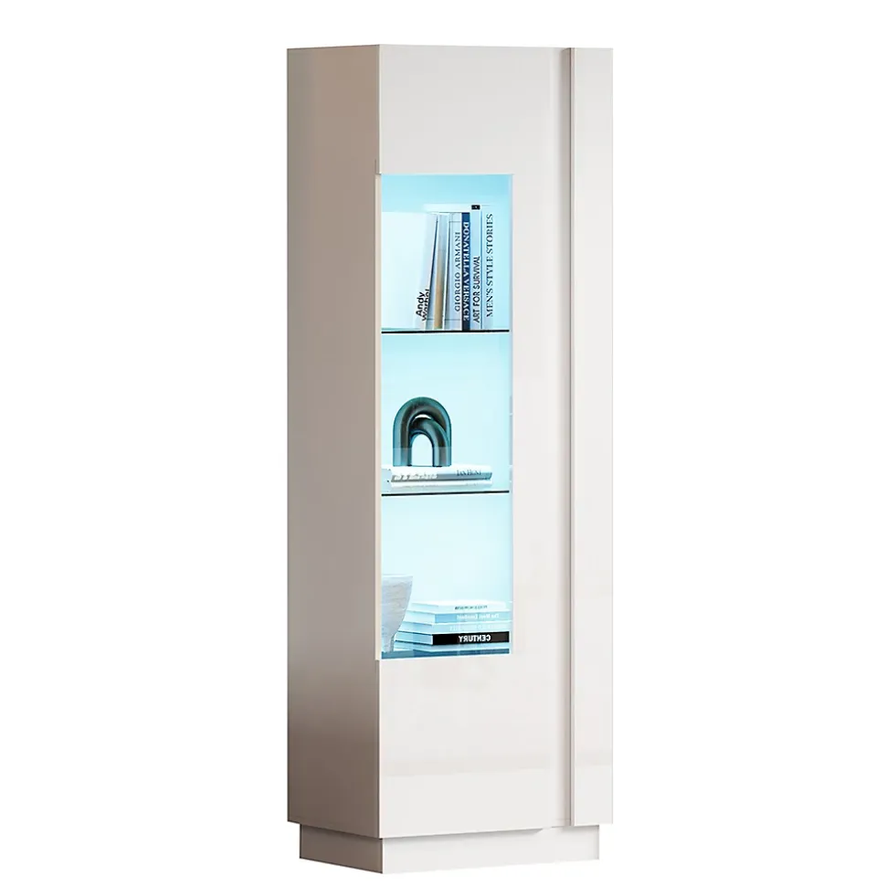 Armoire de rangement 60x40x180cm,blanc,vitrine avec porte acrylique,éclairage LED,3 étagères en verre